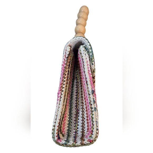 Haute Hippie NEW Colorful Woven Mini Bag with Bead Handle & Removable Gold Chain - Picture 5 of 8